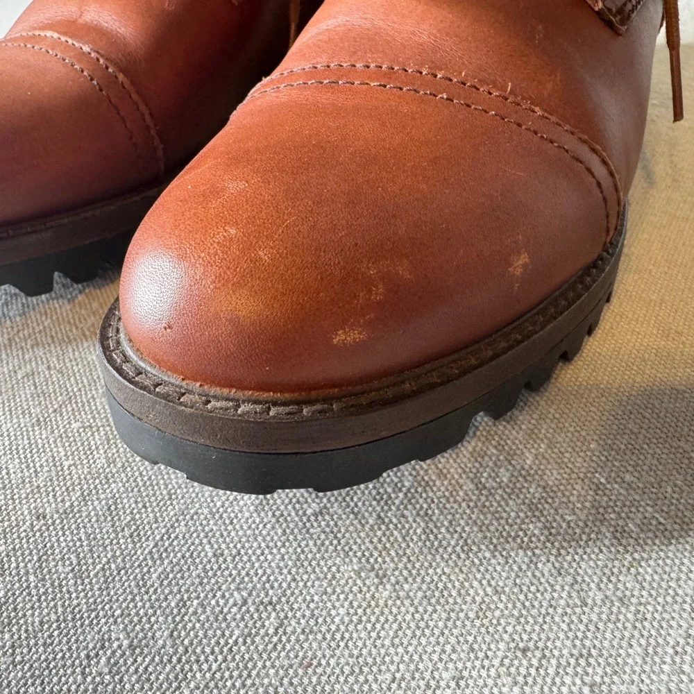 Patina Footwear Mens Leather Cap Toe Combat Boots Brown BP2123691 Size 9.5